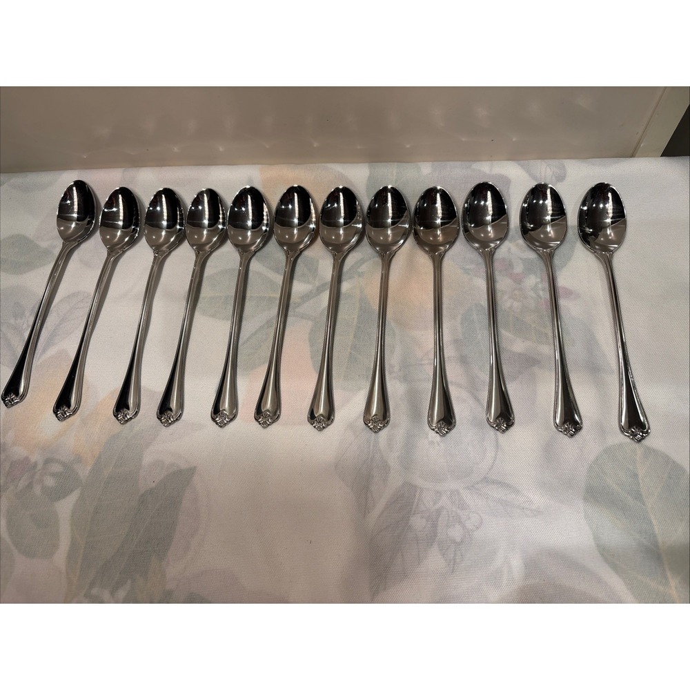 Reed & Barton ROSECLIFF Stainless 18/10 Glossy Silverware Ice Tea Spoons- 12 Pcs